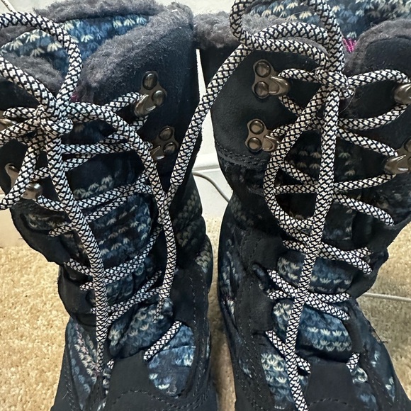Bearpaw Tall Knit & Suede Winter Snow Boots Women’s 8 Blue Patterned Lace-Up - Picture 3 of 13